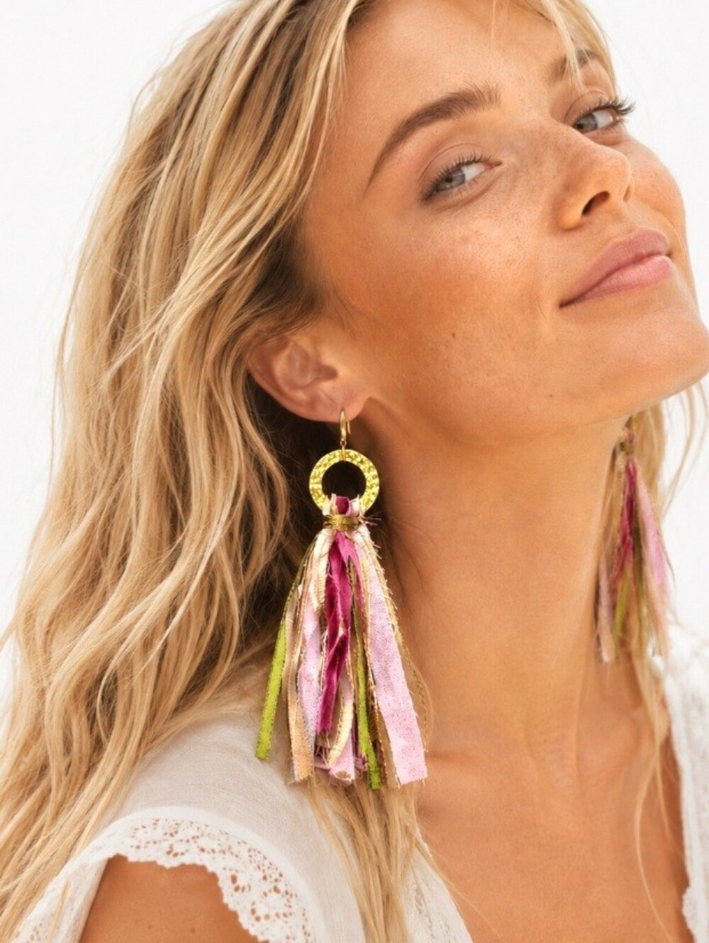 Free People Long Tassel Earrings Colorful Boho Gypsy Fringe